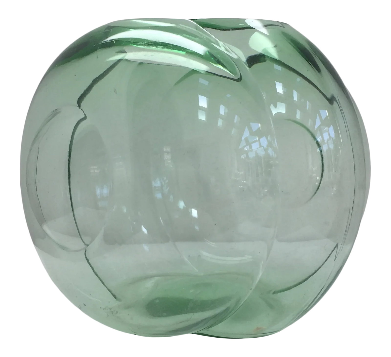George Sakier for Fostoria Glass Company Green "Lotus" Vase: An American Art Deco vase designed in 1929 by George Sakier (1897- 1989) for Fostoria Glass Company. Condition: Alterations: Original Condition Unaltered Imperfections: Some Imperfections Condition