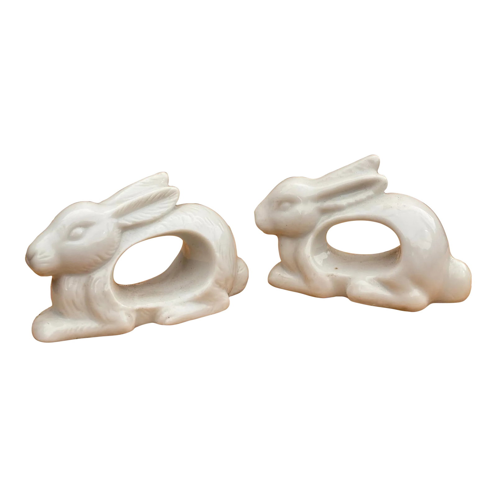 Charming Porcelain Bunny Rabbit Napkin Rings, Set of 2 (Japan) (1 of 5)