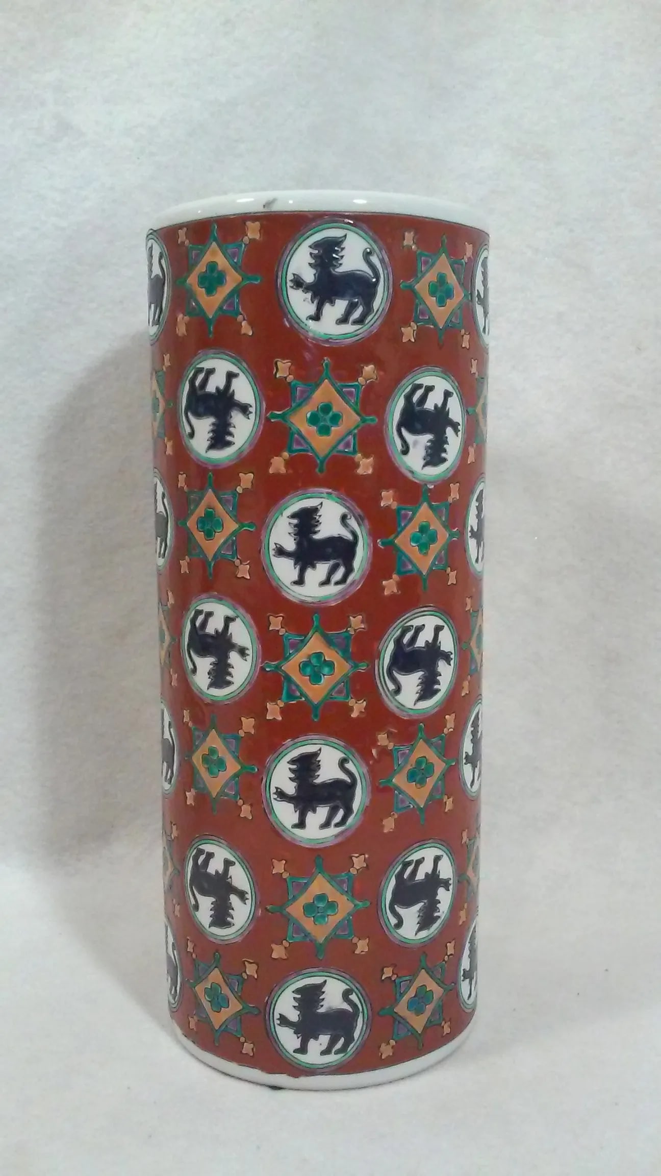 Chinoiserie Foo Dog Porcelain Vase - 4