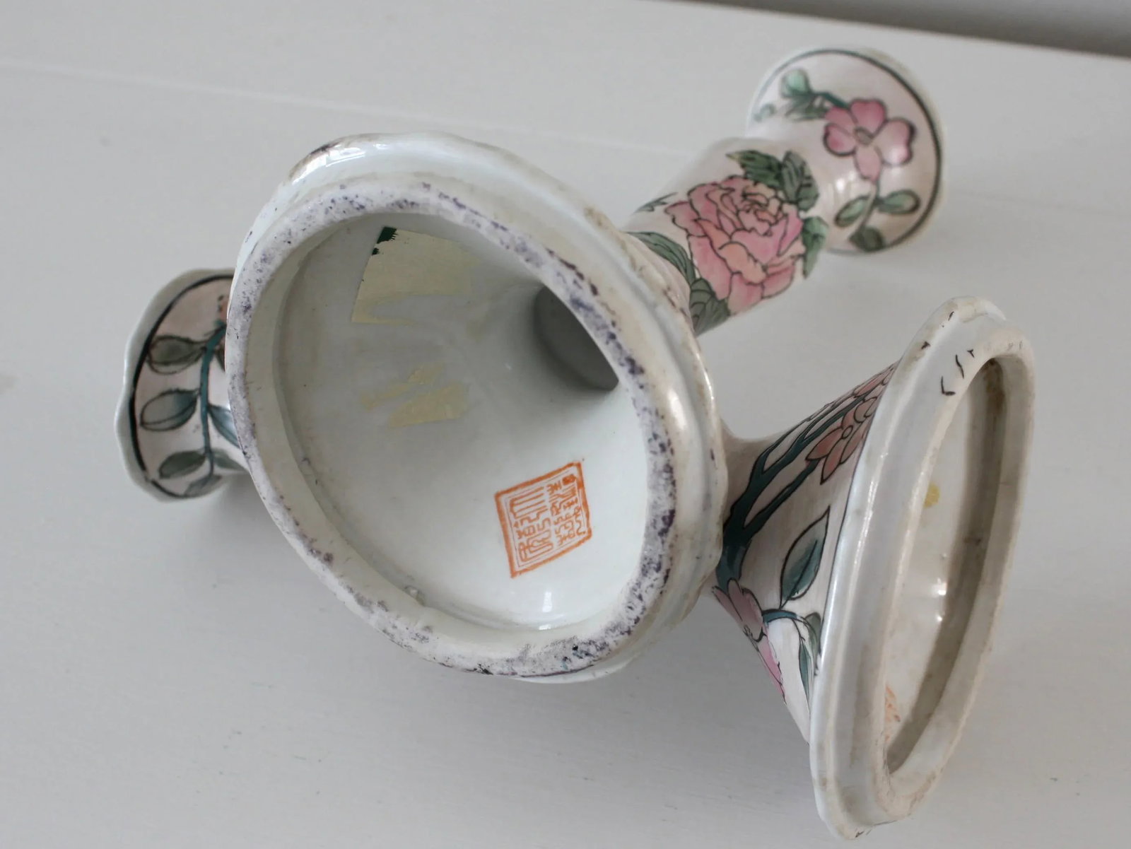 Vintage Famille Rose Floral Pink Candlesticks - a Pair - 10