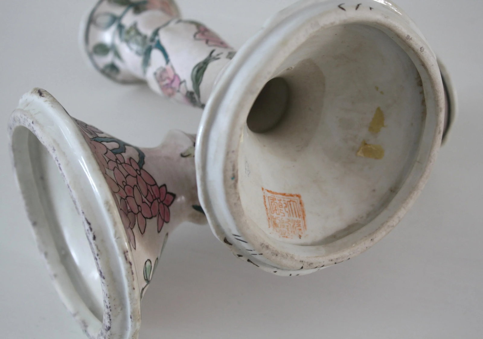 Vintage Famille Rose Floral Pink Candlesticks - a Pair - 11