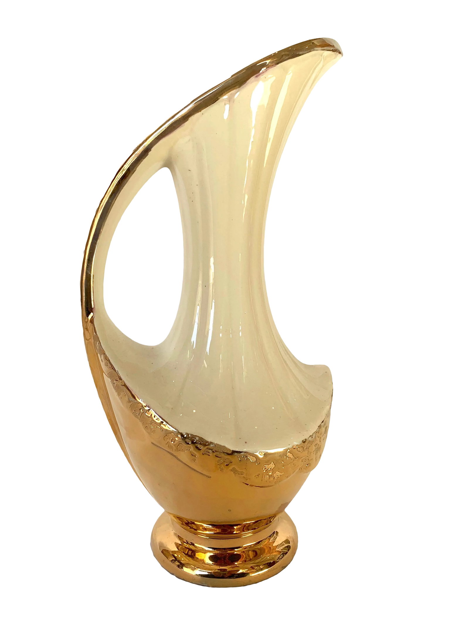 Vintage Art Deco Weeping Gold Ceramic Pitcher: This Vintage Weeping Gold Pitcher would be stunning on display in any home. With the weeping gold handle and base flowing from the top to bottom. Would make a great gift as well for anyone who