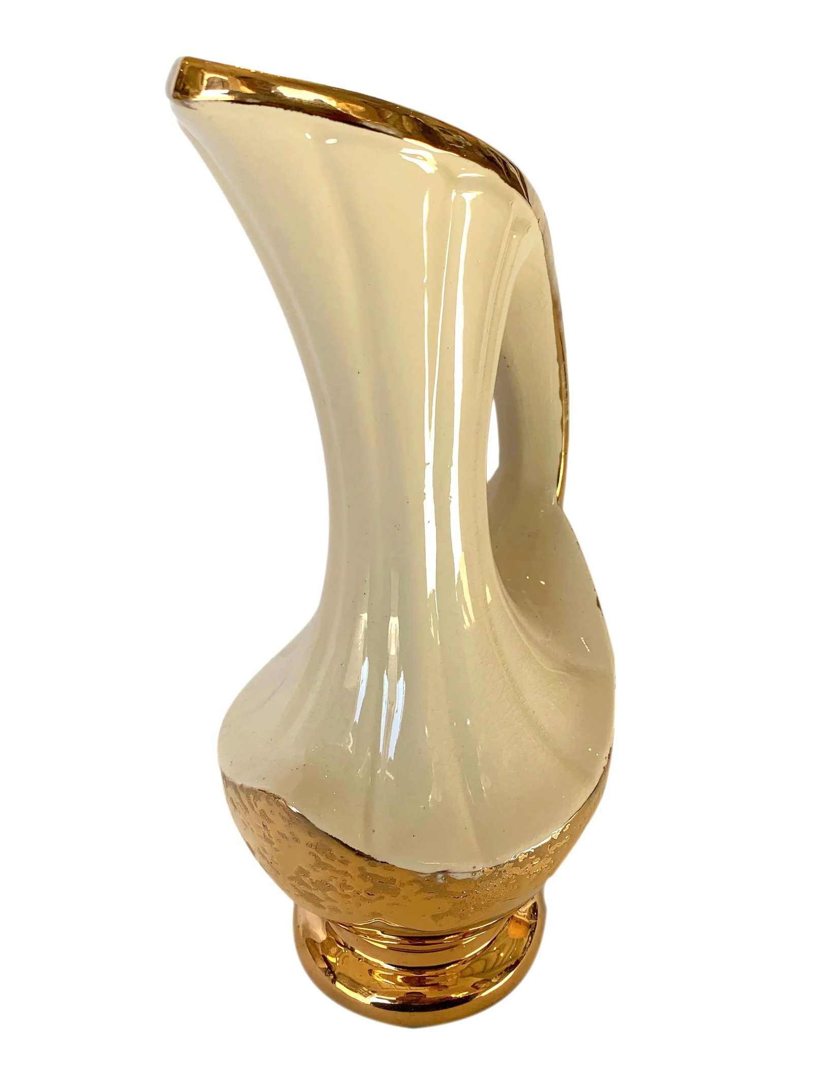 Vintage Art Deco Weeping Gold Ceramic Pitcher - 5