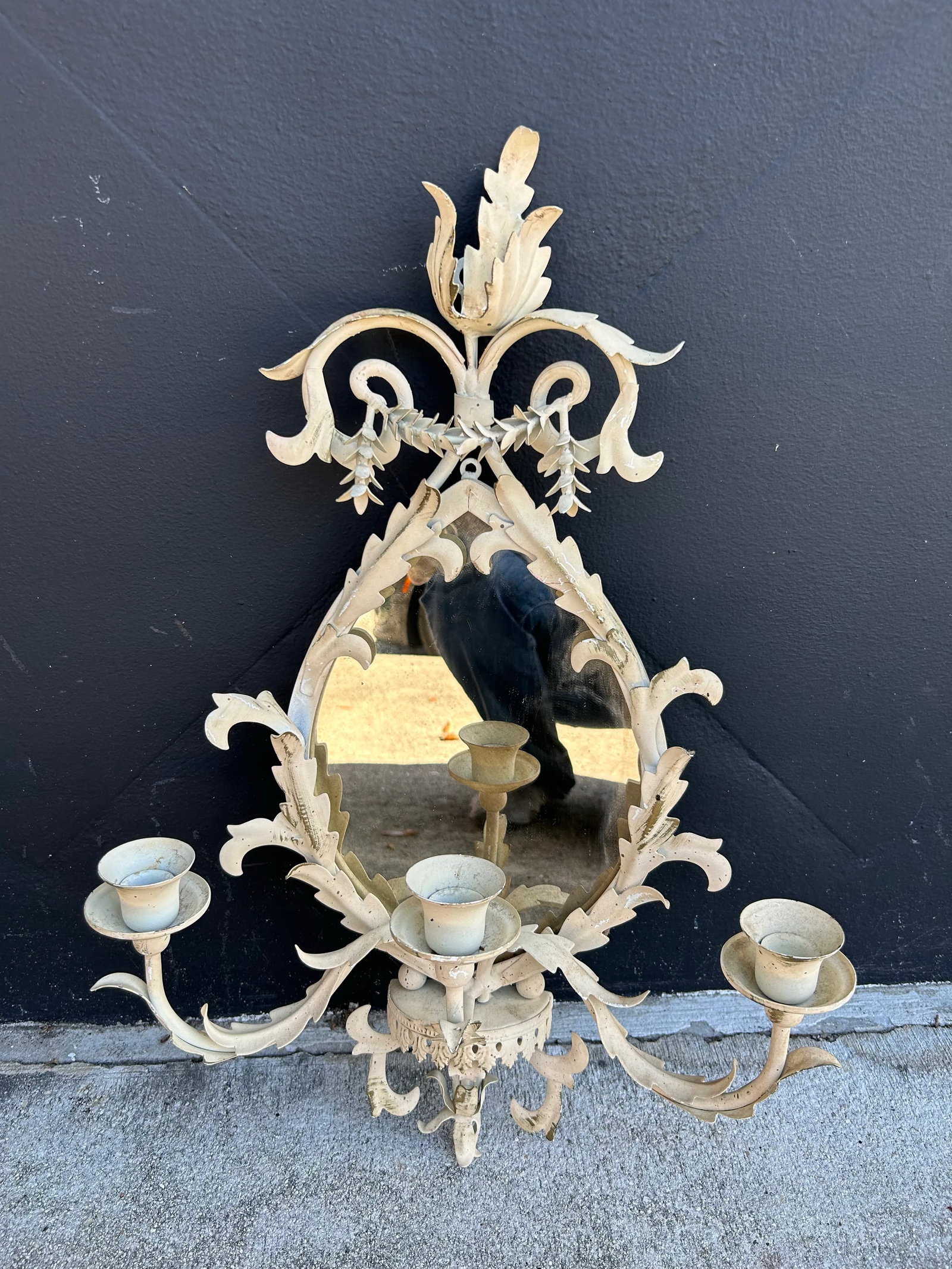 Antique Italian Tole Mirrored Wall Sconces - a Pair - 3