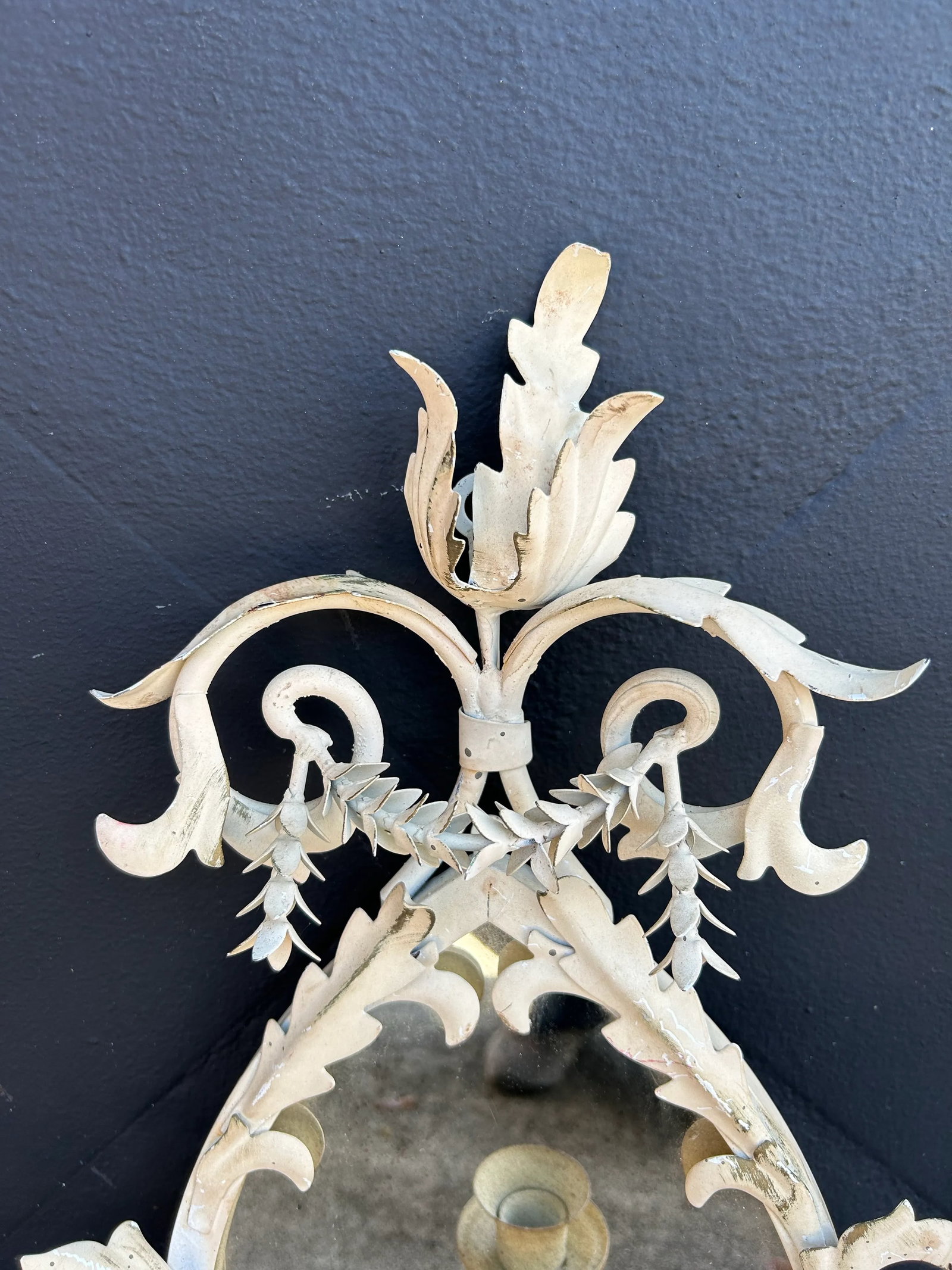 Antique Italian Tole Mirrored Wall Sconces - a Pair - 4