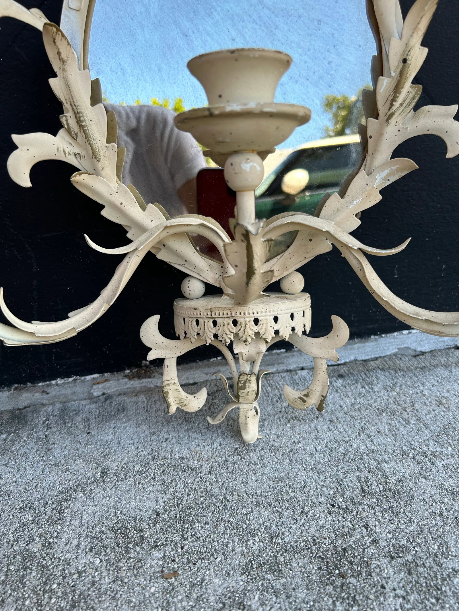 Antique Italian Tole Mirrored Wall Sconces - a Pair - 6