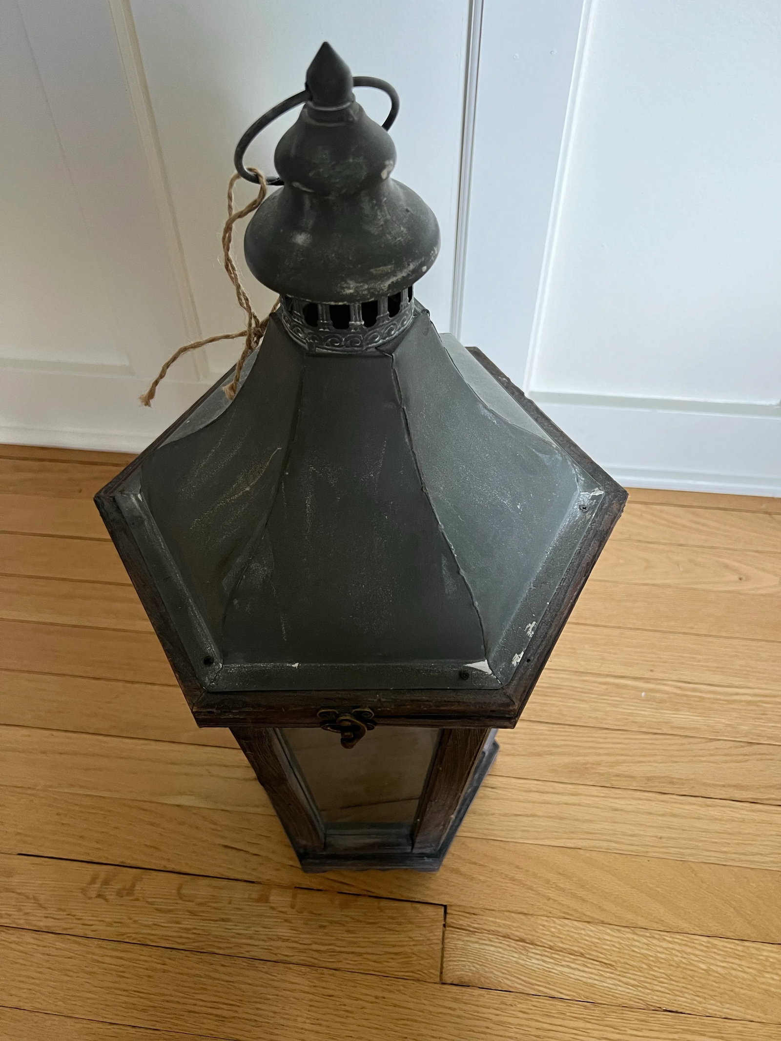 Pottery Barn Iron, Wood & Glass Lantern - 2