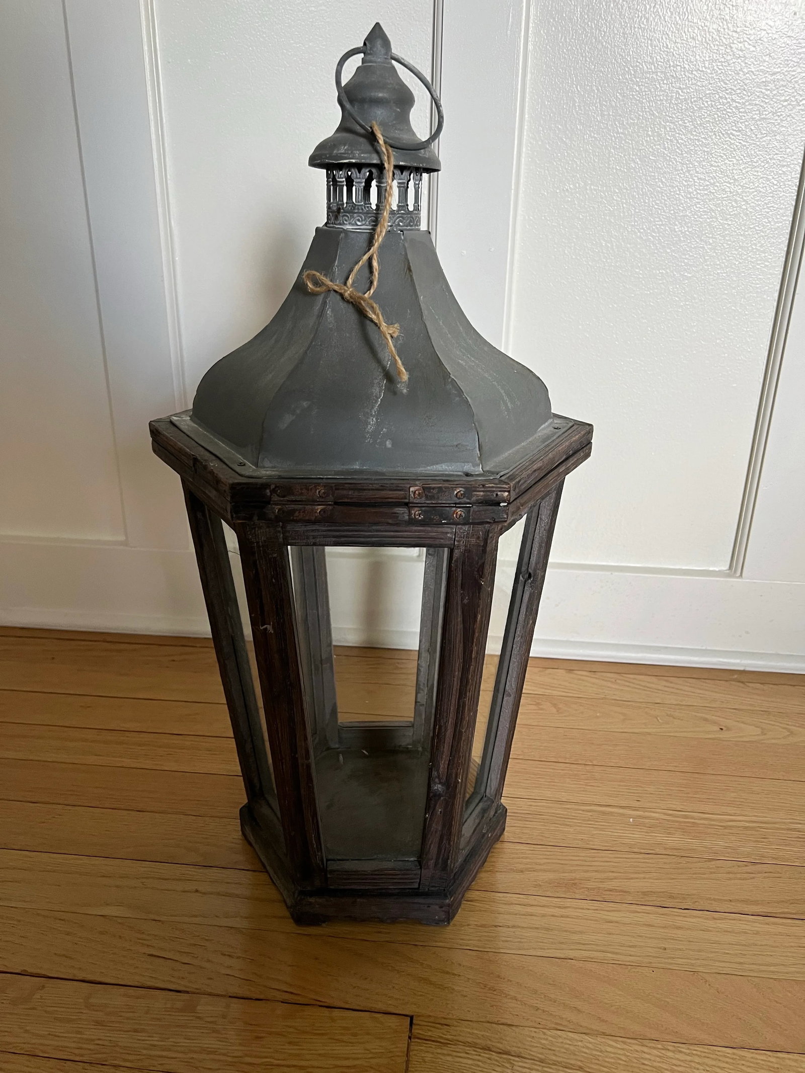Pottery Barn Iron, Wood & Glass Lantern - 4