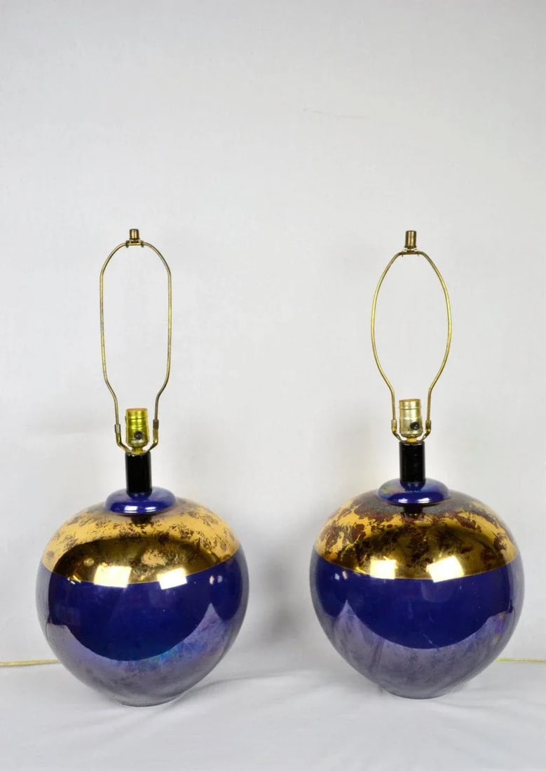 Pair Iridescent Blue Orb Table Lamps by Casual Lamps 1991 - 5