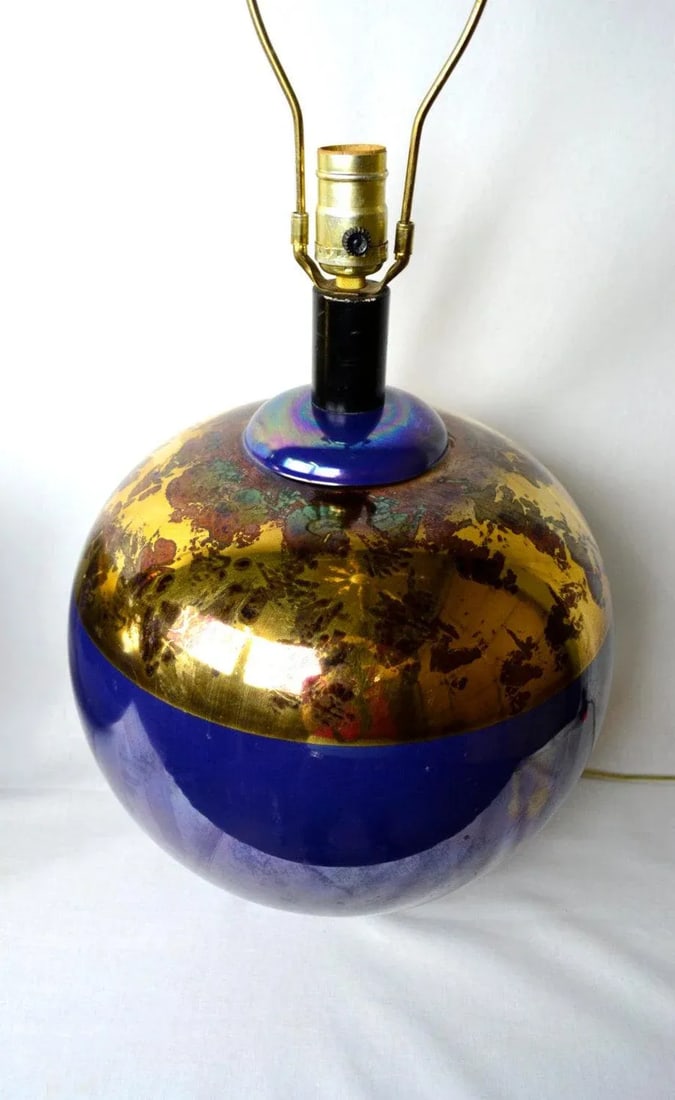 Pair Iridescent Blue Orb Table Lamps by Casual Lamps 1991 - 6