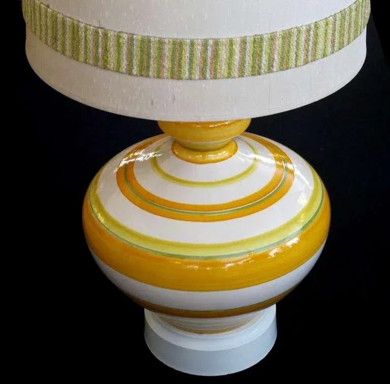 Vibrant & Large-Scaled Italian 1960s Ovoid-Shaped Ceramic Lamps With Bold Horizontal Striping - a Pa - 2