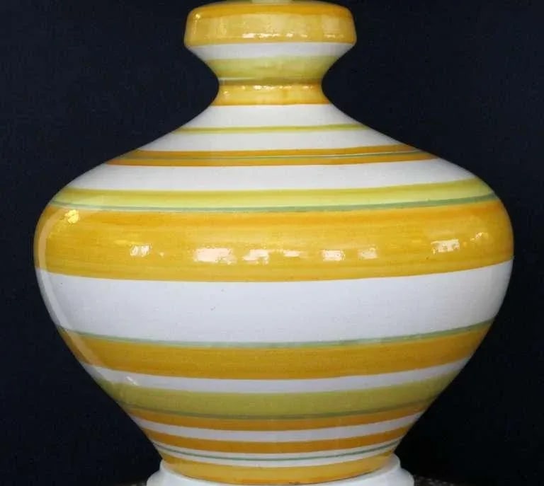 Vibrant & Large-Scaled Italian 1960s Ovoid-Shaped Ceramic Lamps With Bold Horizontal Striping - a Pa - 3