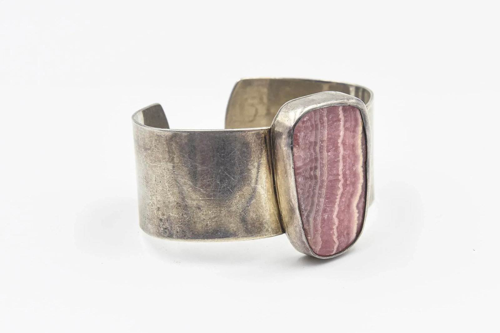 Late 20th Century Native American Sterling Silver and Rhodochrosite Cuff Bracelet - 7