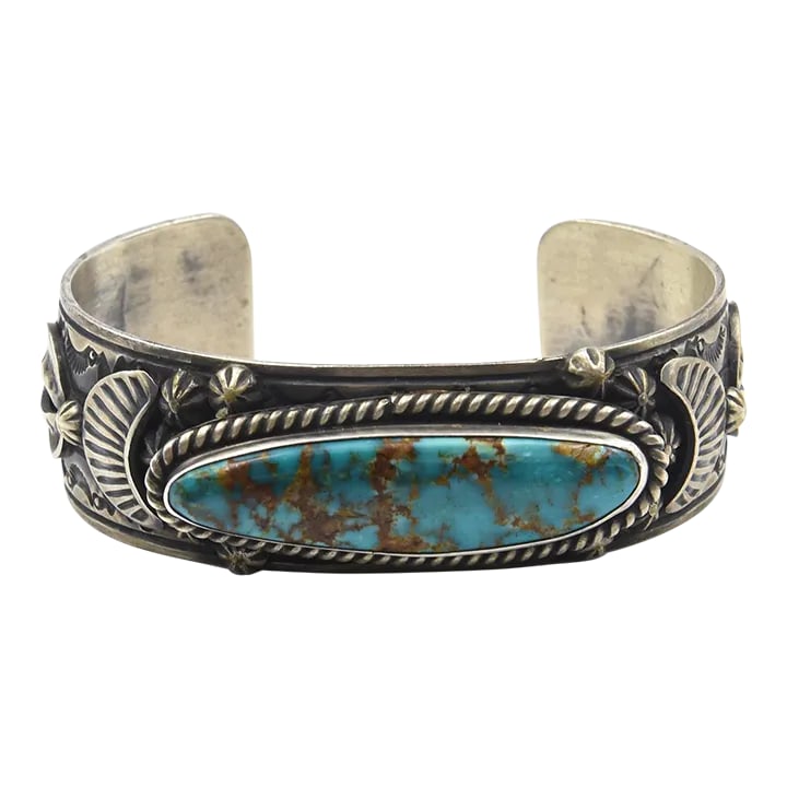 Late 20th Century Native American Turquoise Sterling Silver Cuff Bracelet by Lorenzo James (1 of 11)