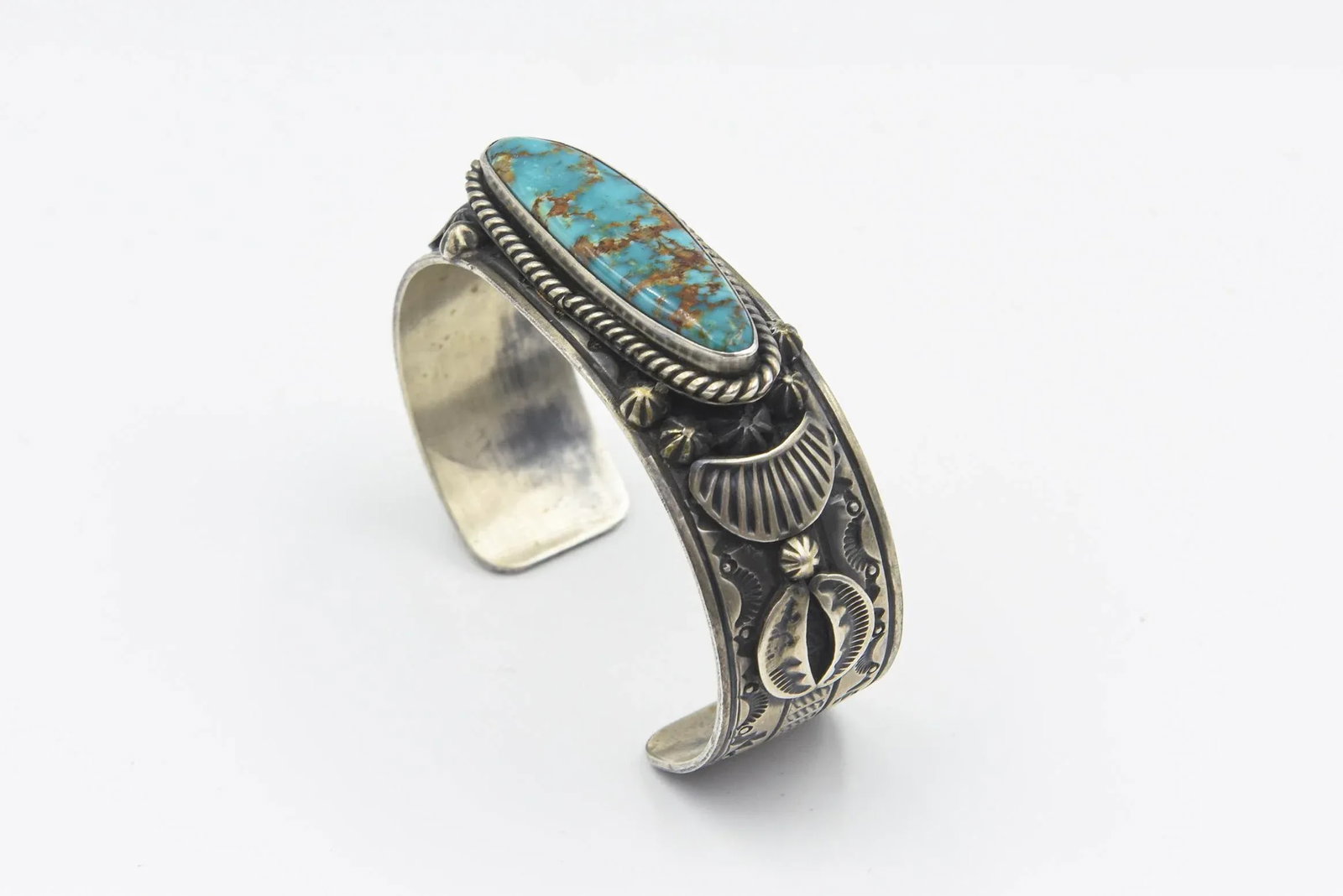 Late 20th Century Native American Turquoise Sterling Silver Cuff Bracelet by Lorenzo James - 3