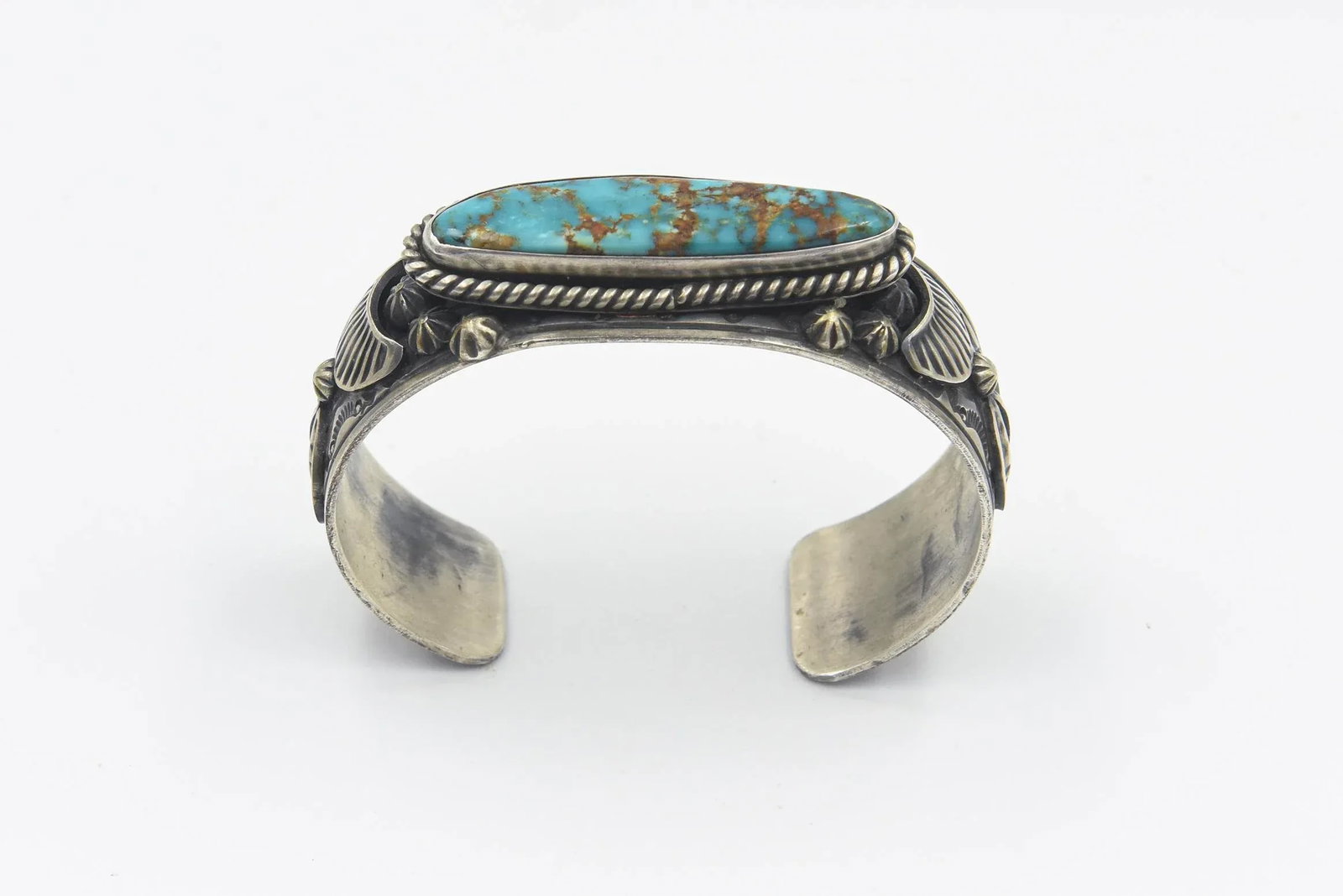 Late 20th Century Native American Turquoise Sterling Silver Cuff Bracelet by Lorenzo James - 4