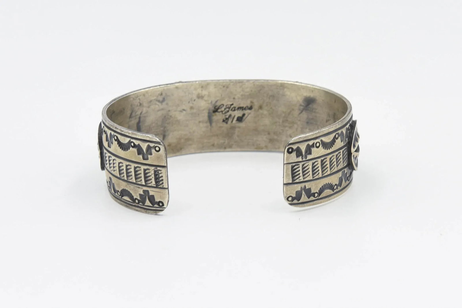 Late 20th Century Native American Turquoise Sterling Silver Cuff Bracelet by Lorenzo James - 5