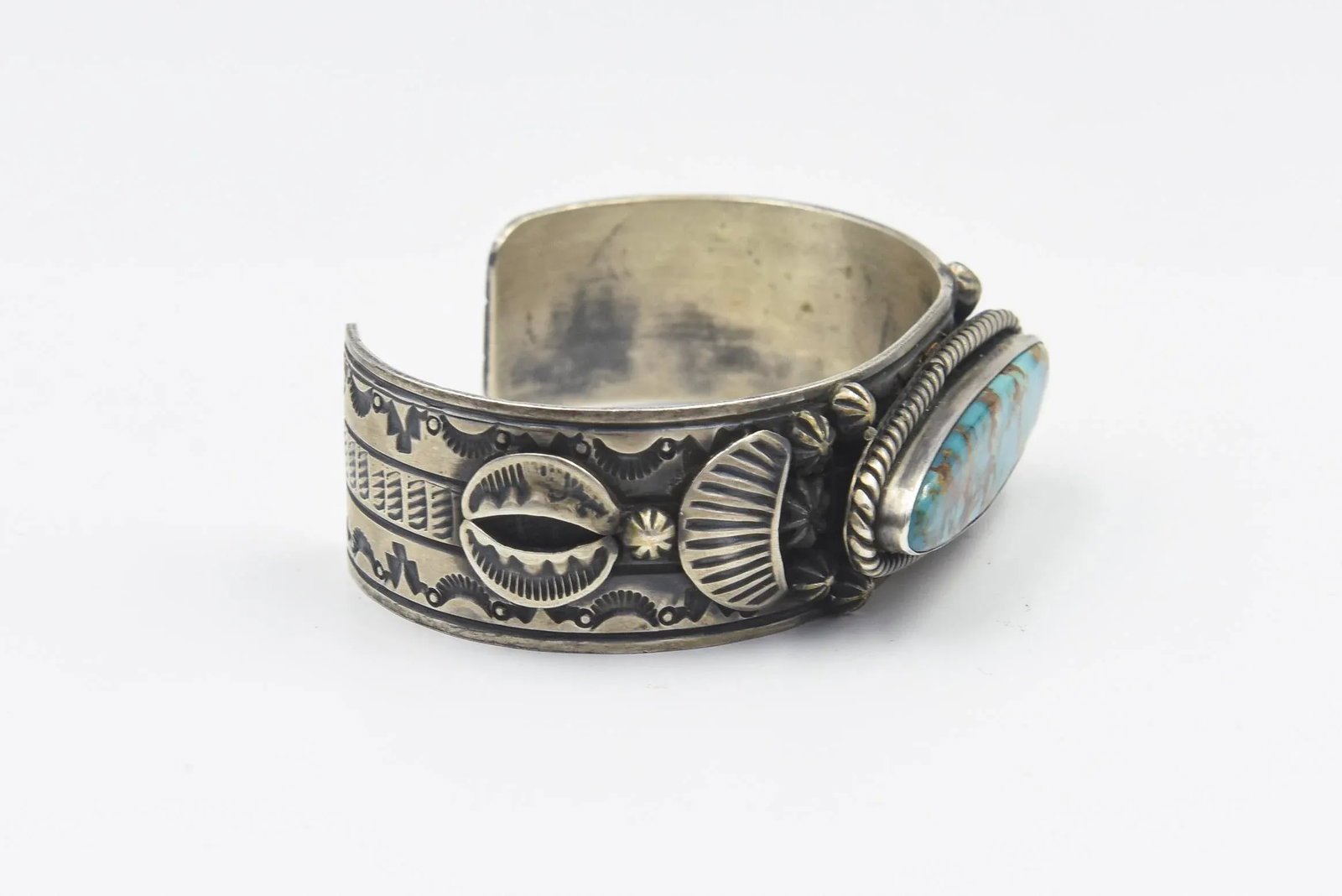Late 20th Century Native American Turquoise Sterling Silver Cuff Bracelet by Lorenzo James - 7