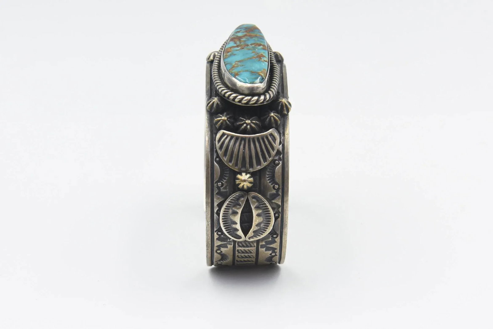 Late 20th Century Native American Turquoise Sterling Silver Cuff Bracelet by Lorenzo James - 9