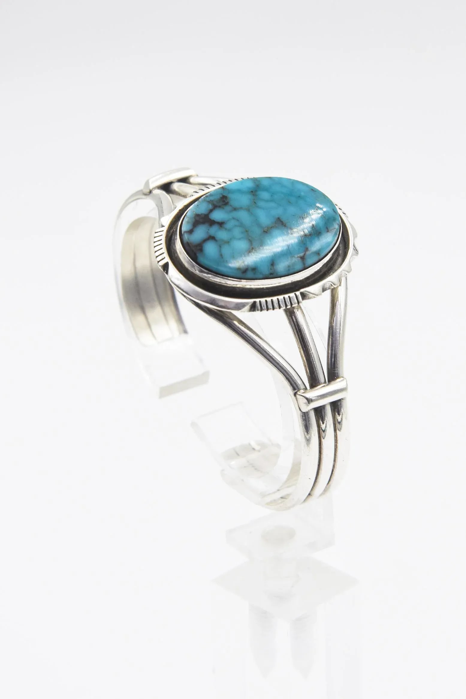 Late 20th Century Southwest Native American Turquoise Sterling Silver Cuff Bracelet - 9