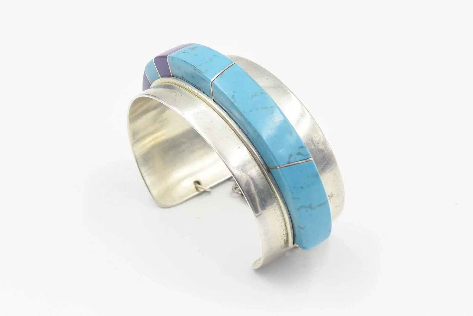 Mid 20th Century Modernist Jack Woolsey Turquoise & Jasper Sterling Silver Cuff Bracelet - 10