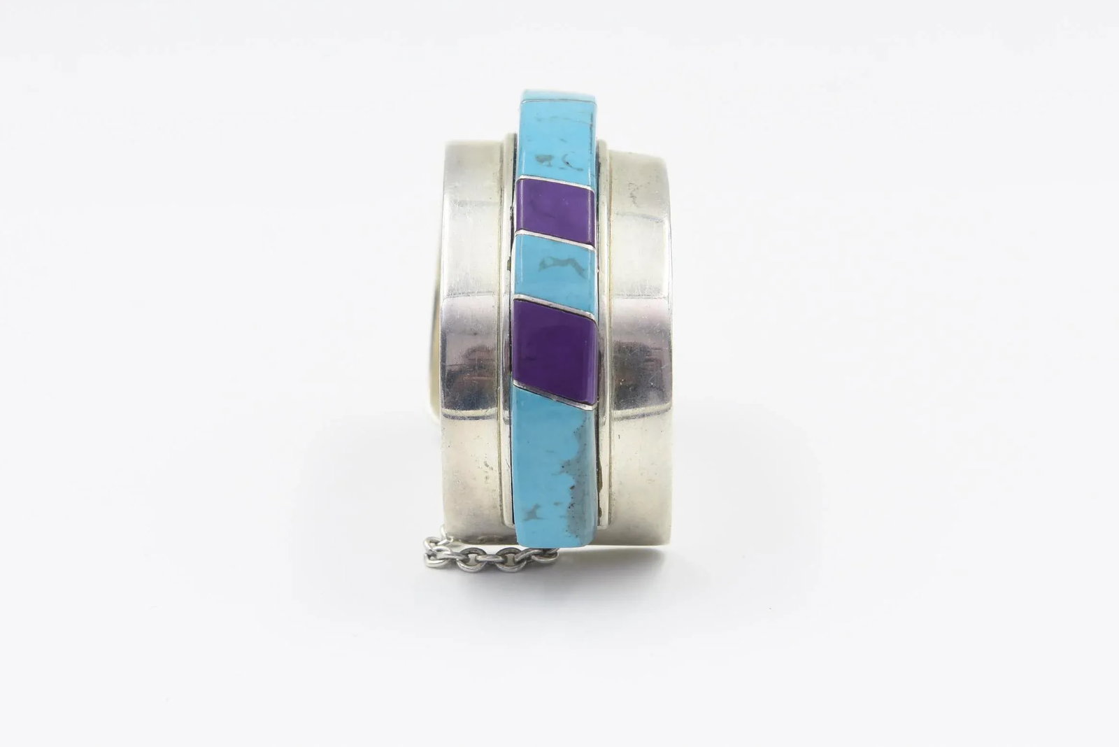 Mid 20th Century Modernist Jack Woolsey Turquoise & Jasper Sterling Silver Cuff Bracelet - 11