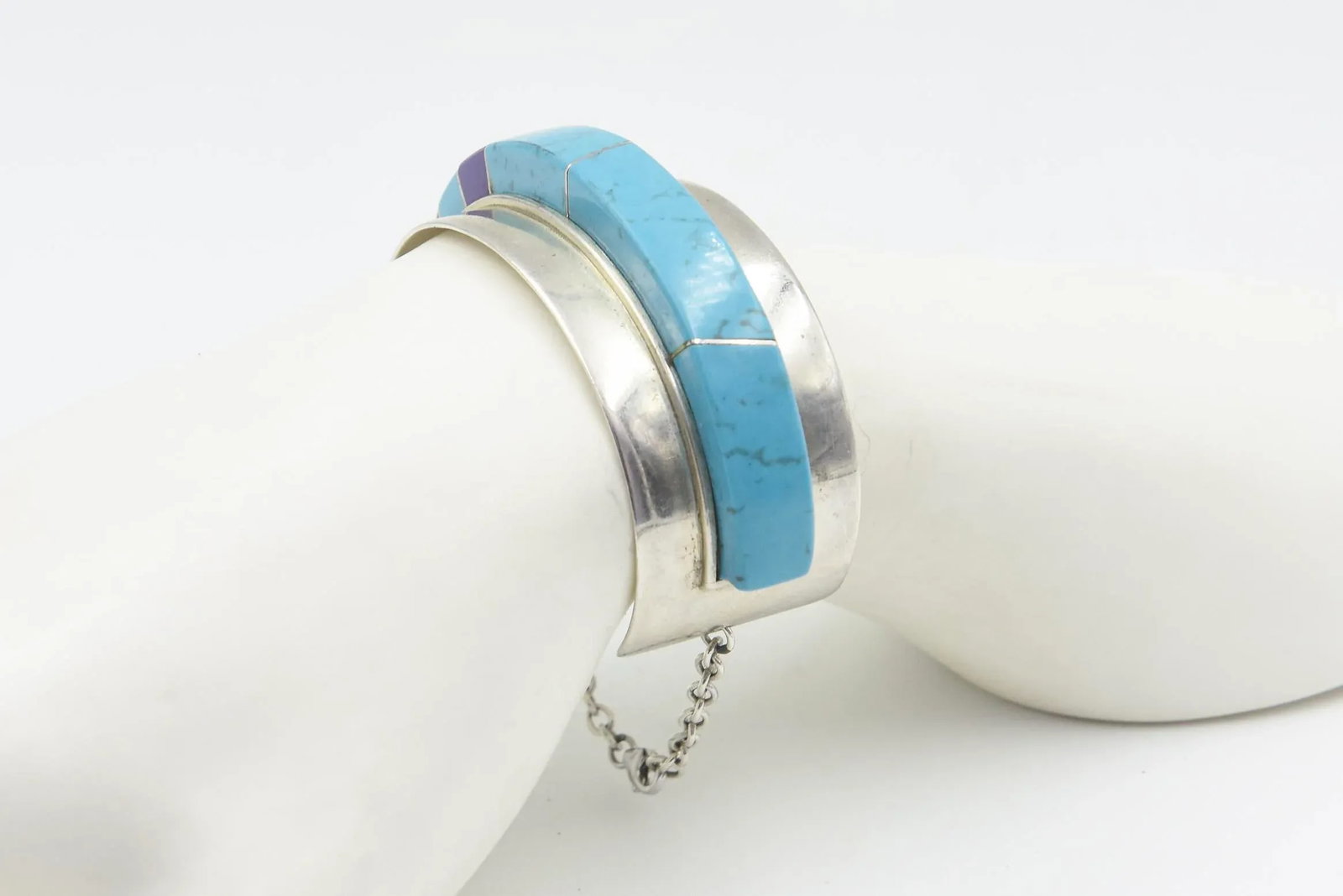 Mid 20th Century Modernist Jack Woolsey Turquoise & Jasper Sterling Silver Cuff Bracelet - 2