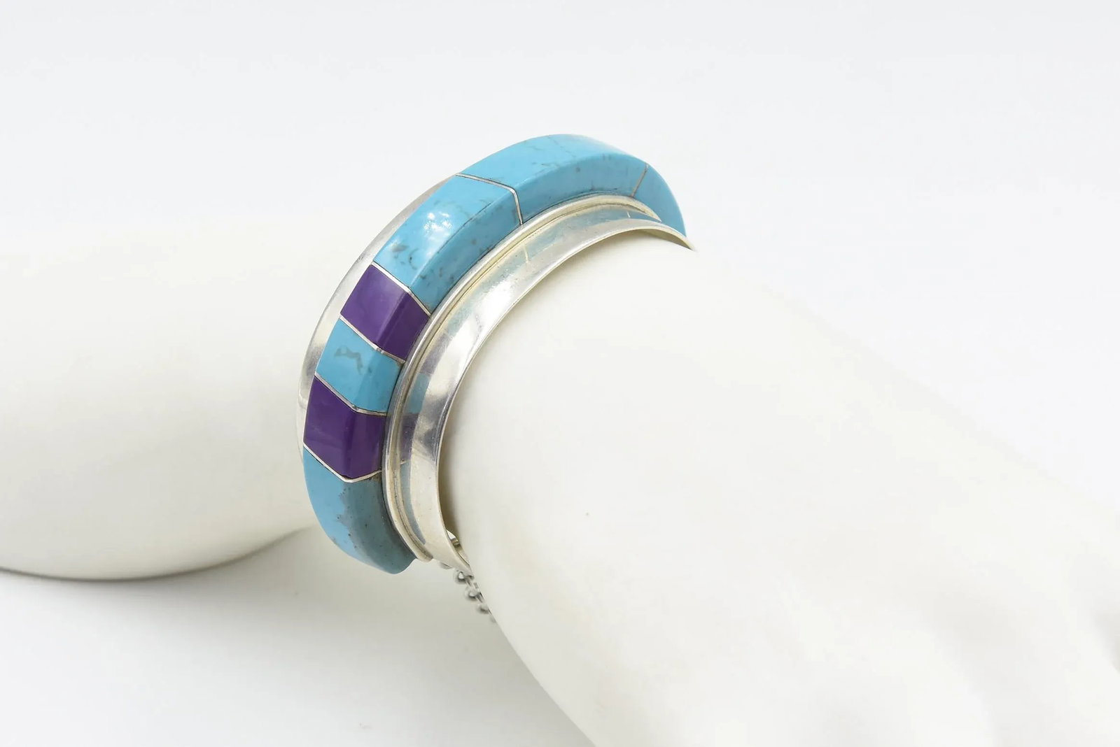 Mid 20th Century Modernist Jack Woolsey Turquoise & Jasper Sterling Silver Cuff Bracelet - 3