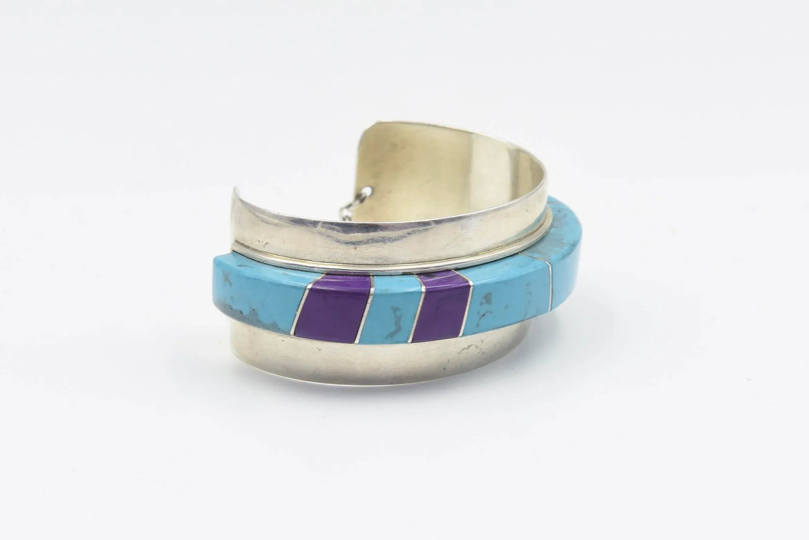 Mid 20th Century Modernist Jack Woolsey Turquoise & Jasper Sterling Silver Cuff Bracelet - 5