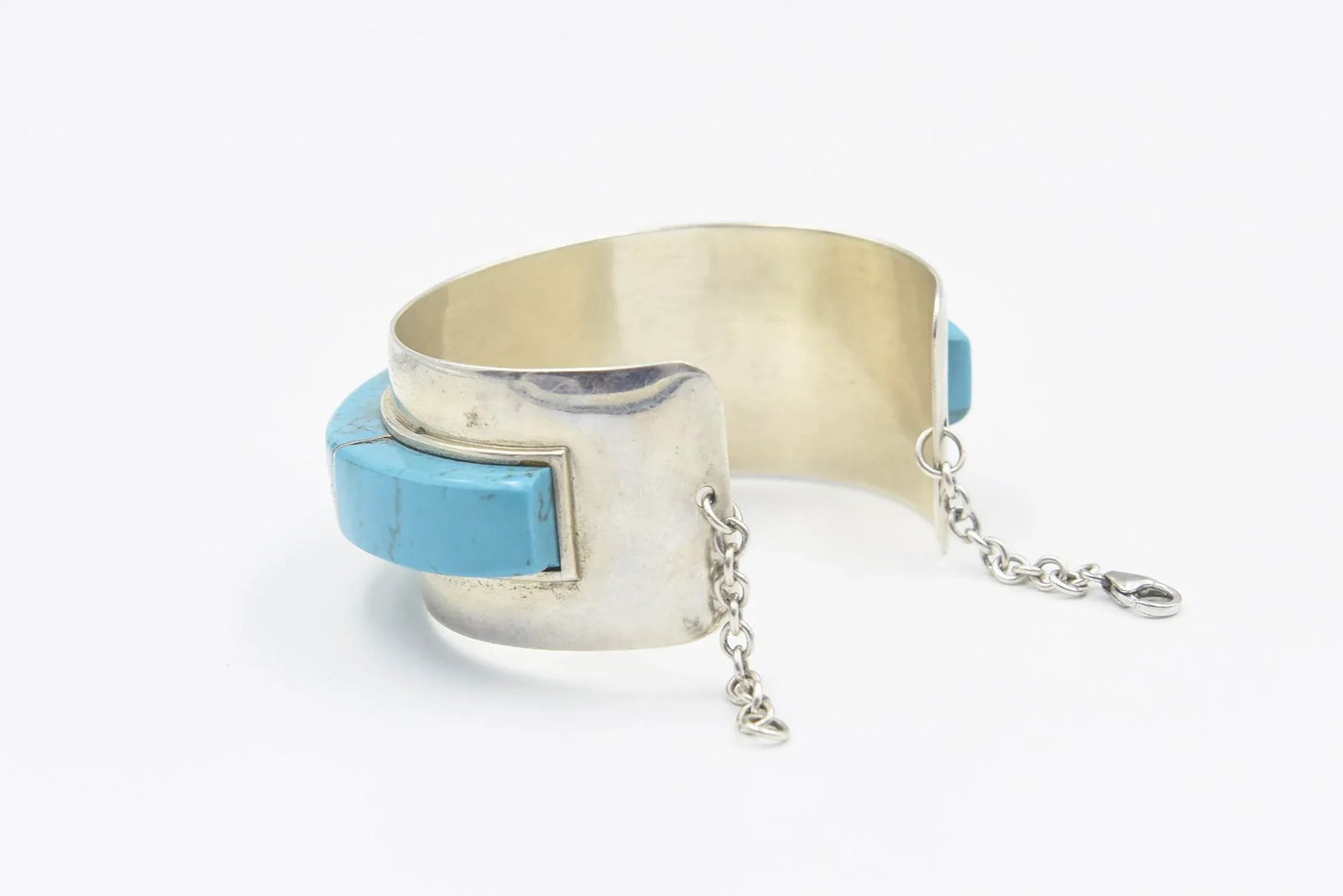 Mid 20th Century Modernist Jack Woolsey Turquoise & Jasper Sterling Silver Cuff Bracelet - 7