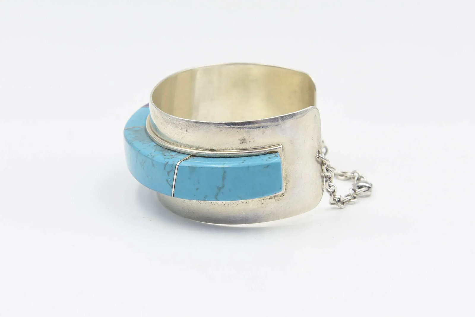 Mid 20th Century Modernist Jack Woolsey Turquoise & Jasper Sterling Silver Cuff Bracelet - 8