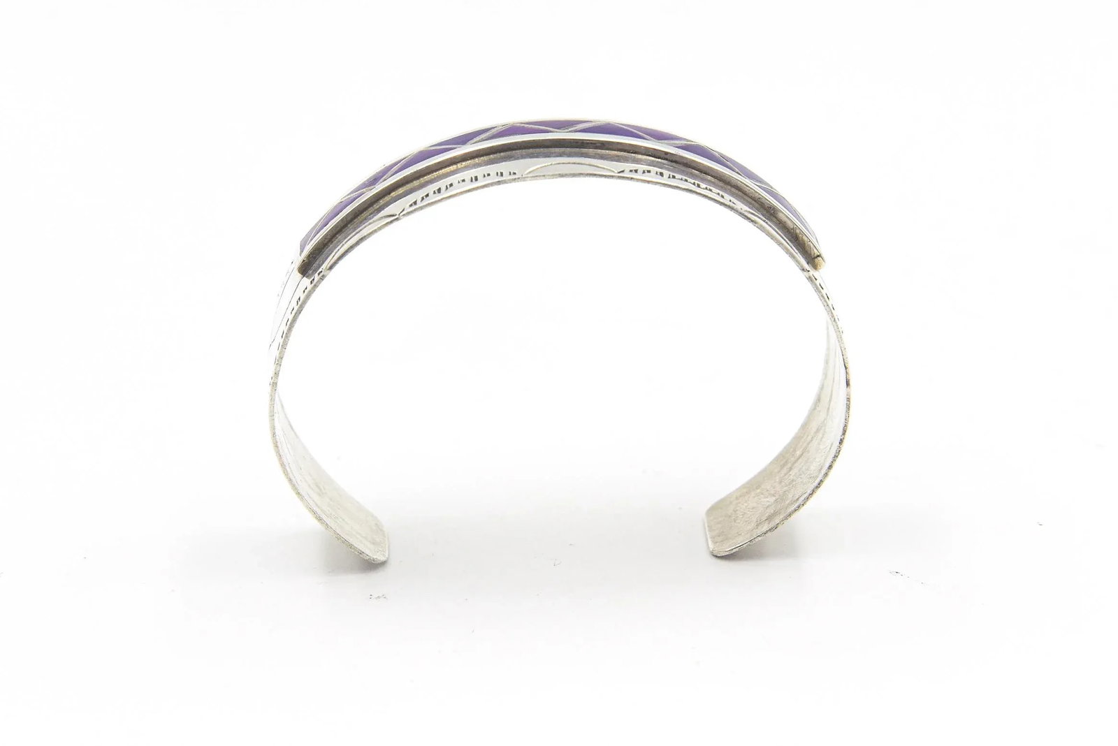 Late 20th Century Navajo Native American Inlay Sugilite Sterling Silver Cuff Bracelet by Mary Morgan - 7