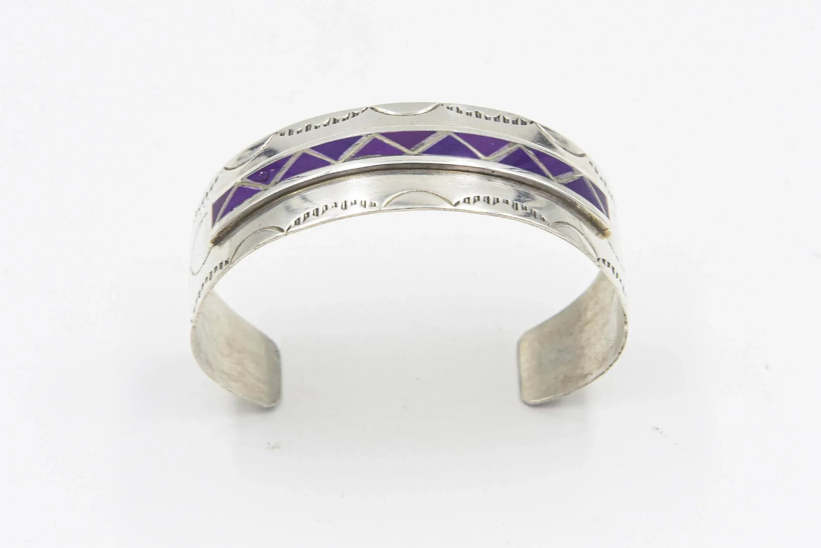 Late 20th Century Navajo Native American Inlay Sugilite Sterling Silver Cuff Bracelet by Mary Morgan - 9