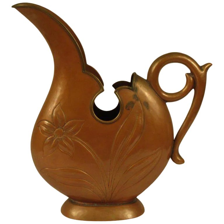 1920s Art Nouveau Copper Pitcher: 1920s Art Nouveau copper pitcher. Condition: Alterations: Original Condition Unaltered Imperfections: Some Imperfections Condition Notes: Good Materials & Techniques: Copper Details: Country of