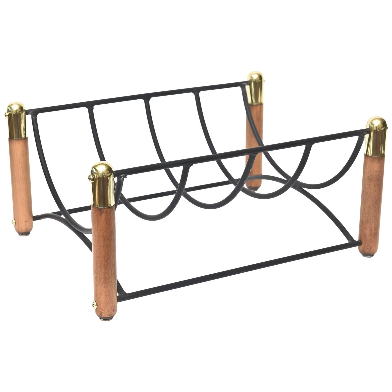Mid Century Modern Wood, Iron and Brass Magazine or Fireplace Log Rack - 10