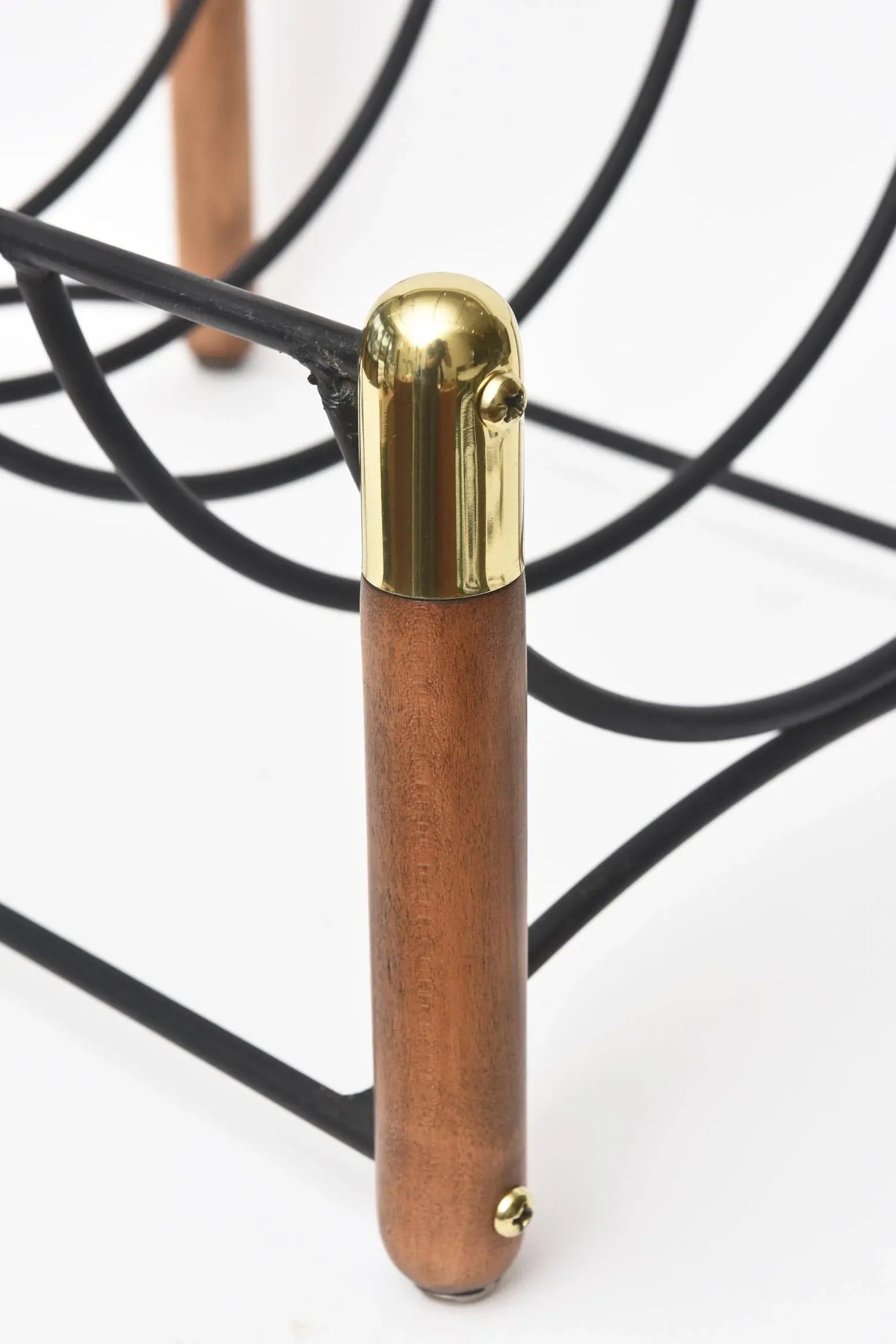 Mid Century Modern Wood, Iron and Brass Magazine or Fireplace Log Rack - 7