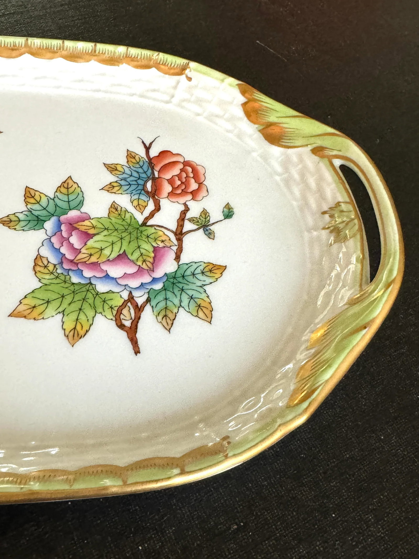 Herend Queen Victoria Green Large Porelain Sandwich Tray - 10