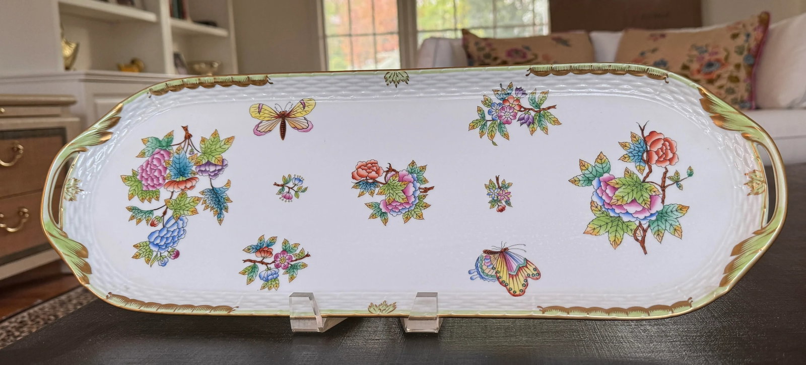 Herend Queen Victoria Green Large Porelain Sandwich Tray - 2