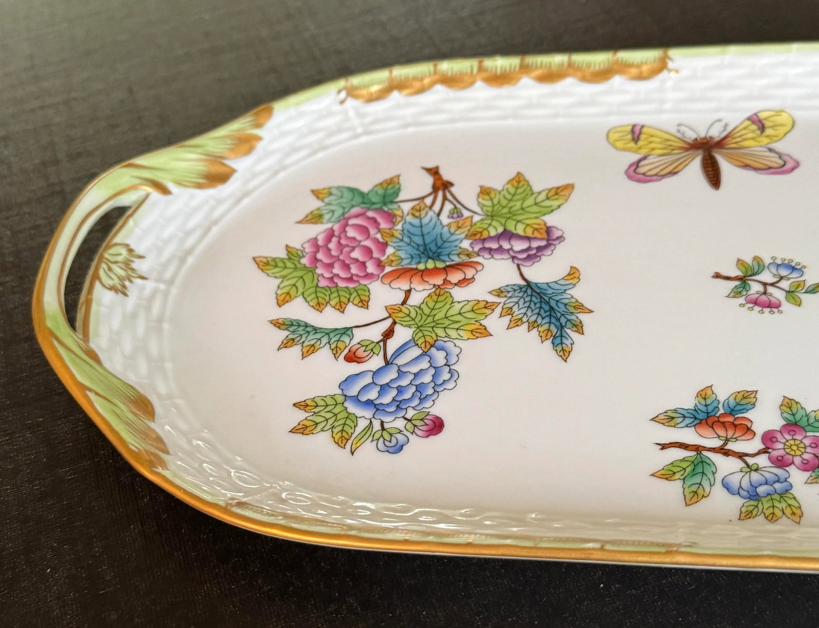 Herend Queen Victoria Green Large Porelain Sandwich Tray - 5