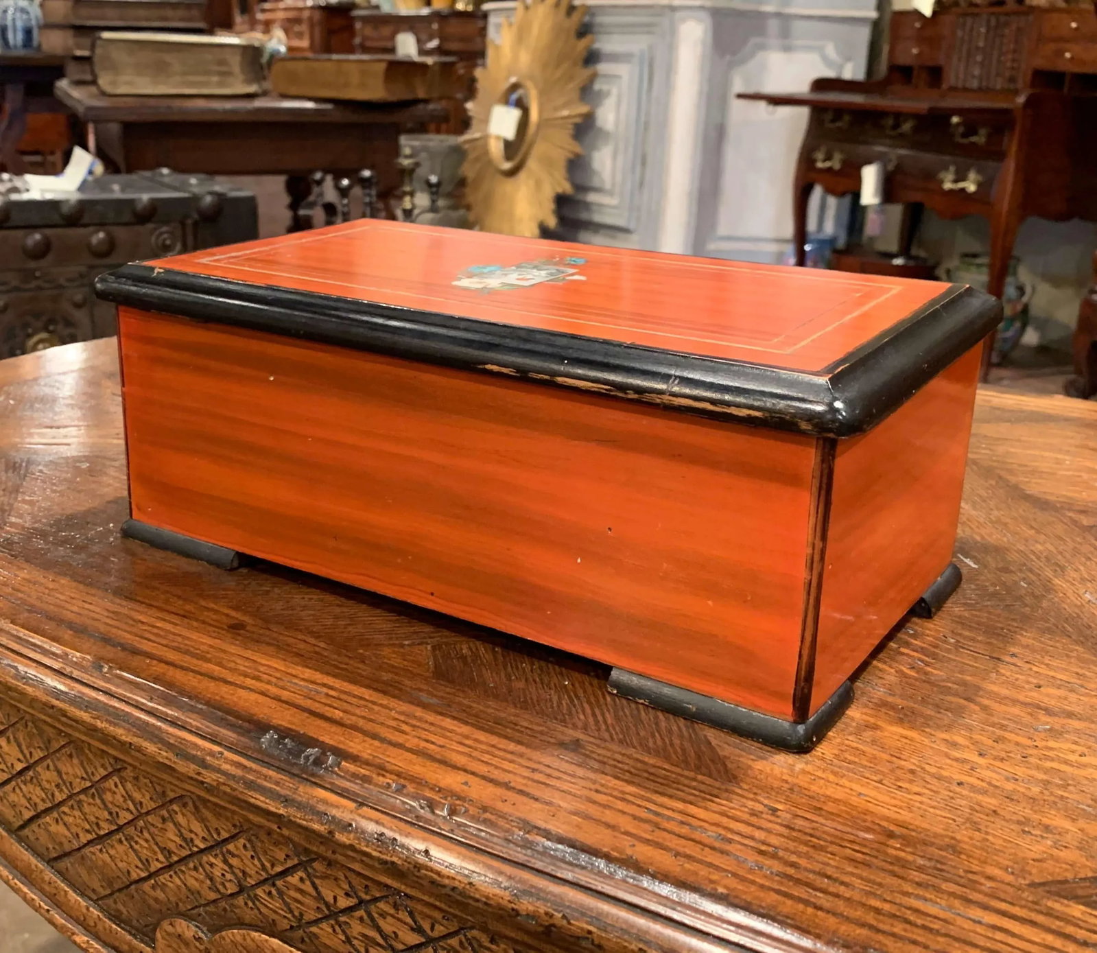 Early 20th Century French Tulip Wood and Painted Four-Song Cylinder Music Box - 11
