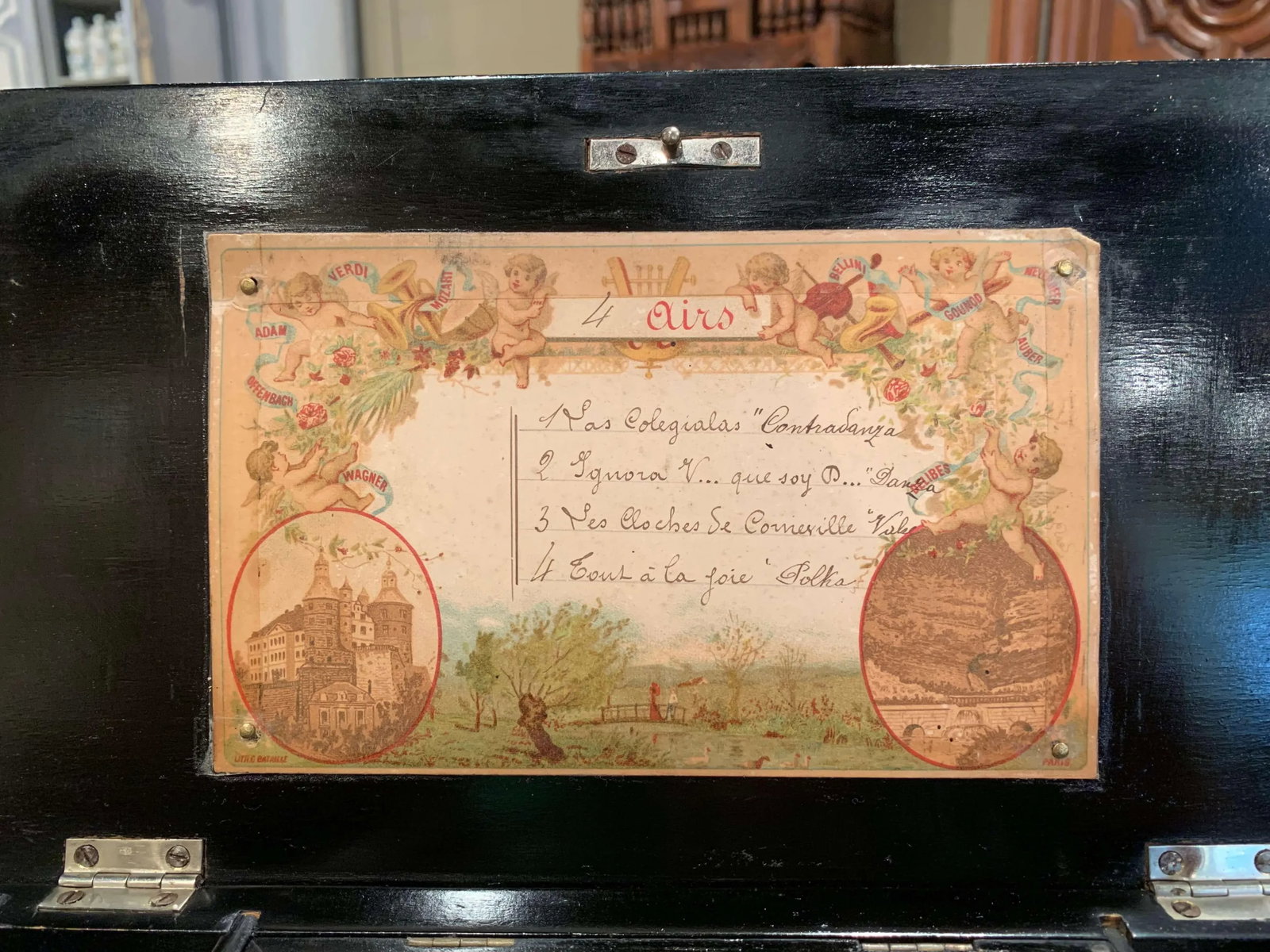 Early 20th Century French Tulip Wood and Painted Four-Song Cylinder Music Box - 3