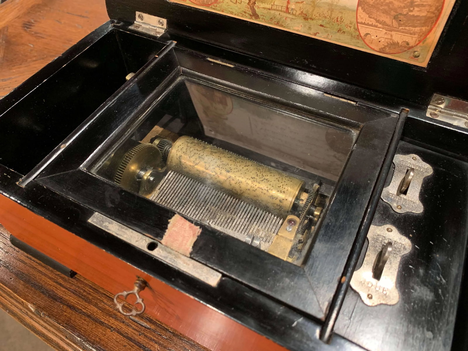 Early 20th Century French Tulip Wood and Painted Four-Song Cylinder Music Box - 4