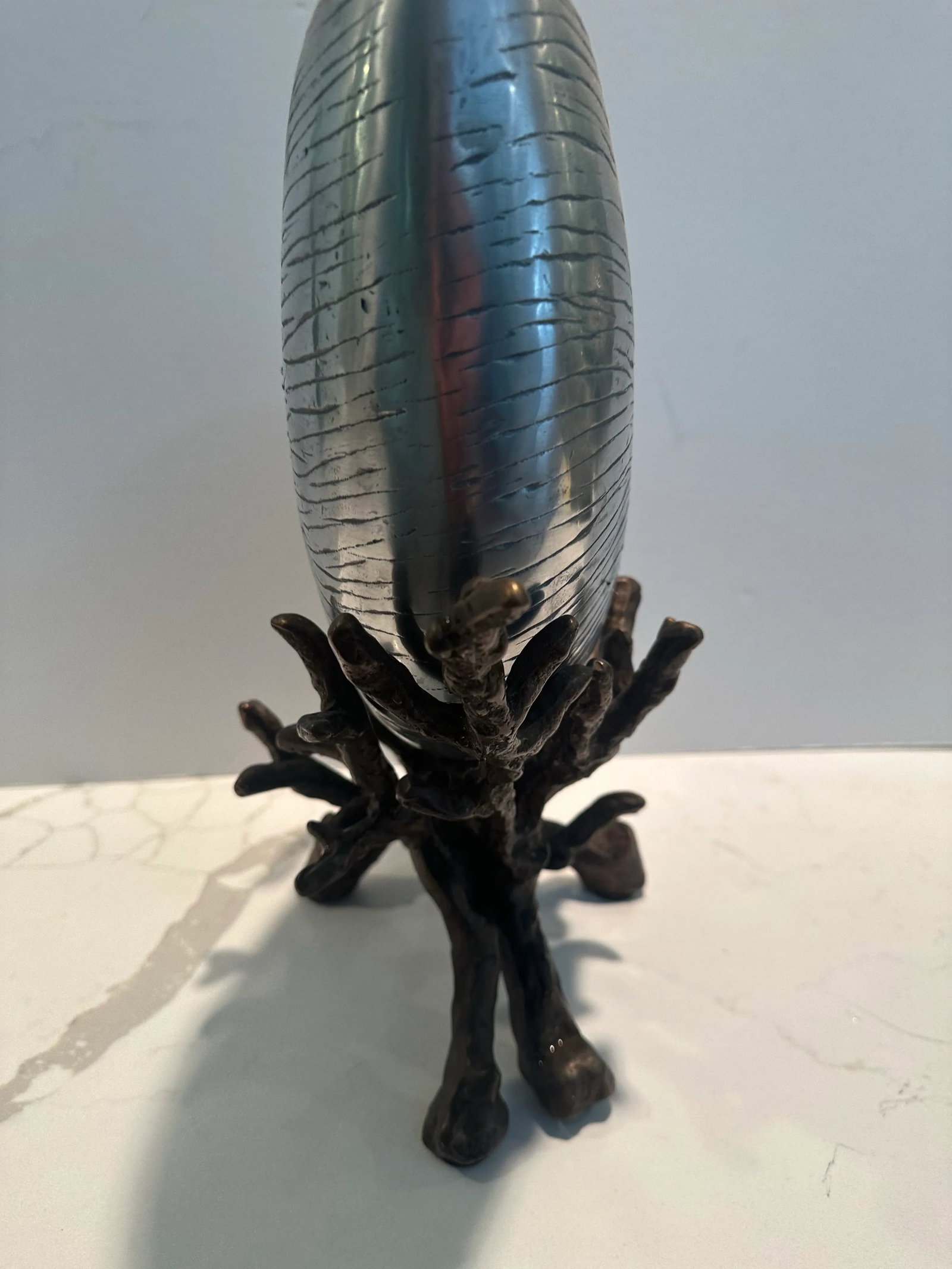 Vintage Silvered Nautilus Shell on Bronze Sea Coral Base - 5