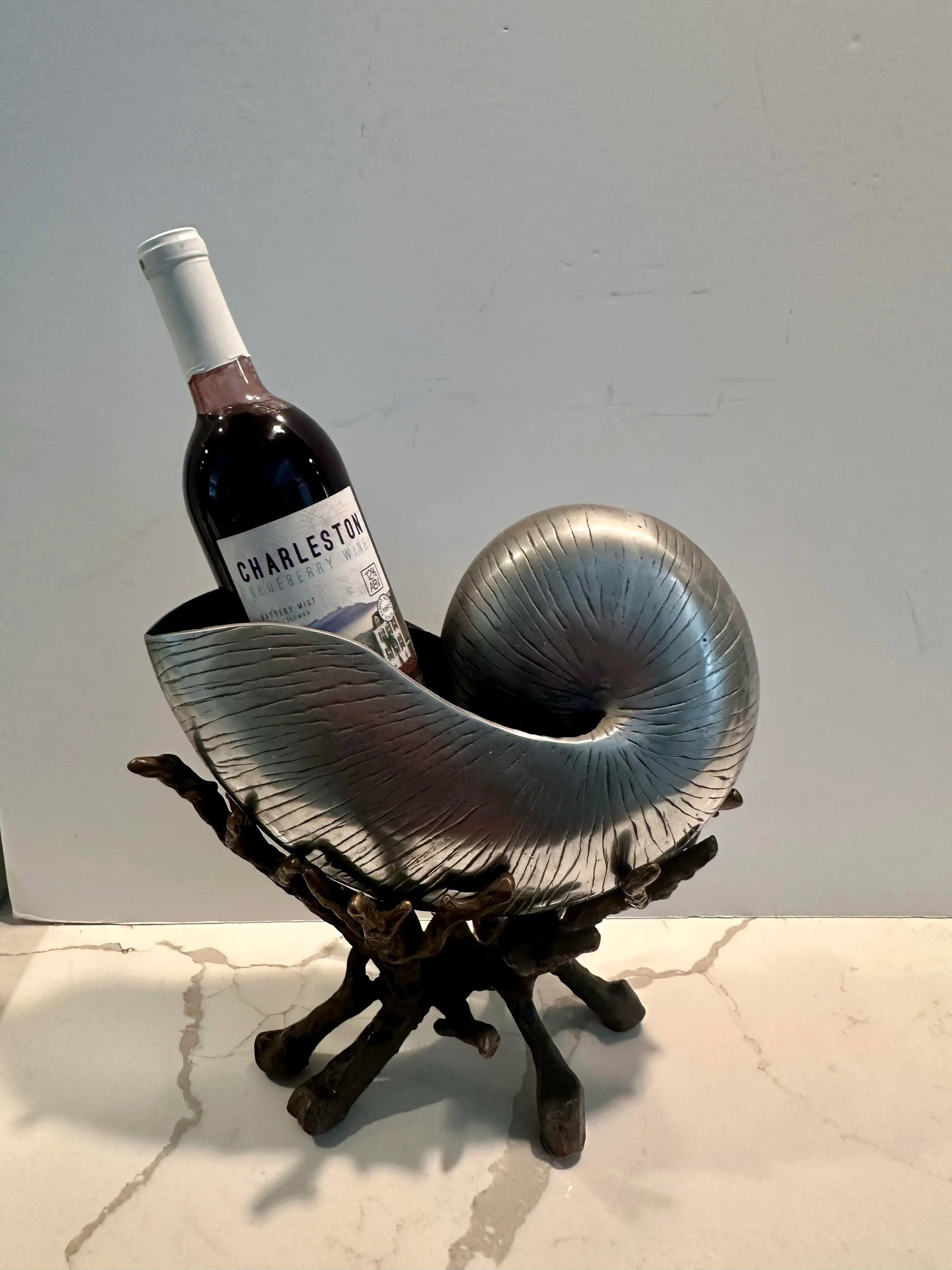 Vintage Silvered Nautilus Shell on Bronze Sea Coral Base - 8