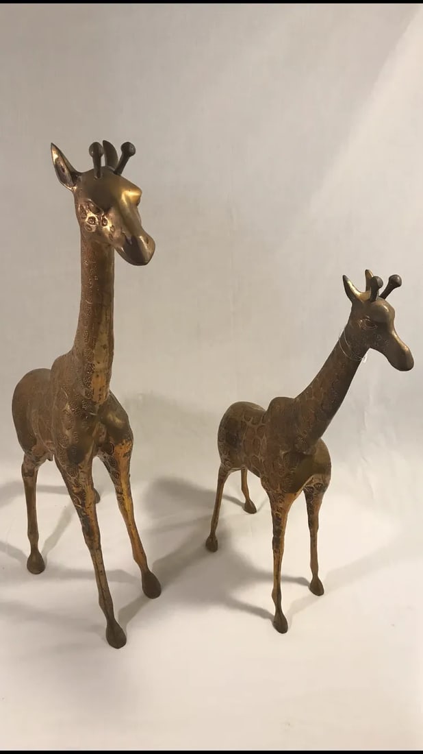 1960s Vintage Brass Giraffe Statues - A Pair - 11