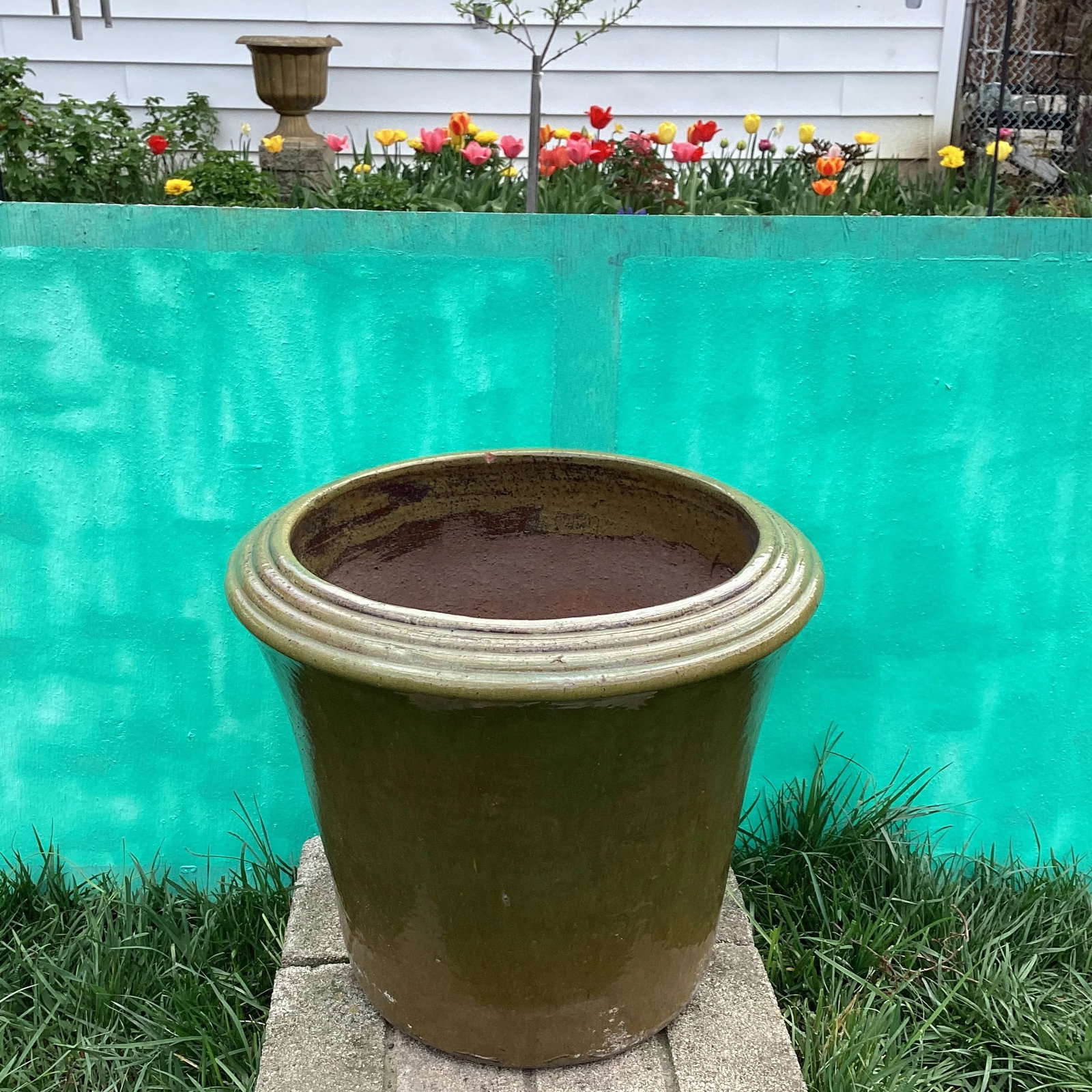 Mid 20th Century Handcrafted Glazed Terra Cotta Red Clay Large Scale Planter - 12