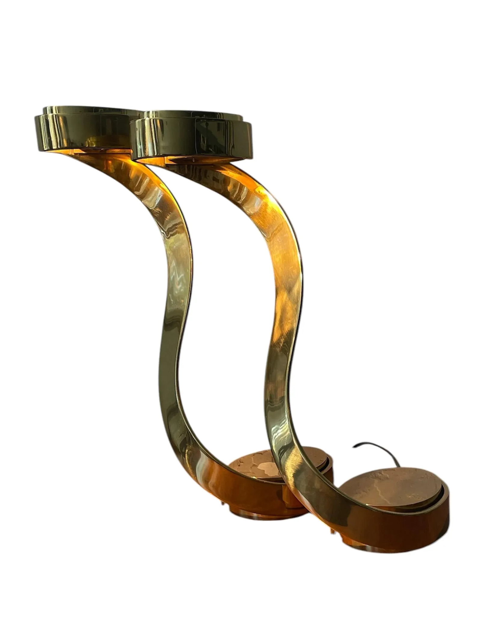 1970s Brass Snake Lamps by Georgine Aasen for Casella Lighting San Francisco - a Pair - 2