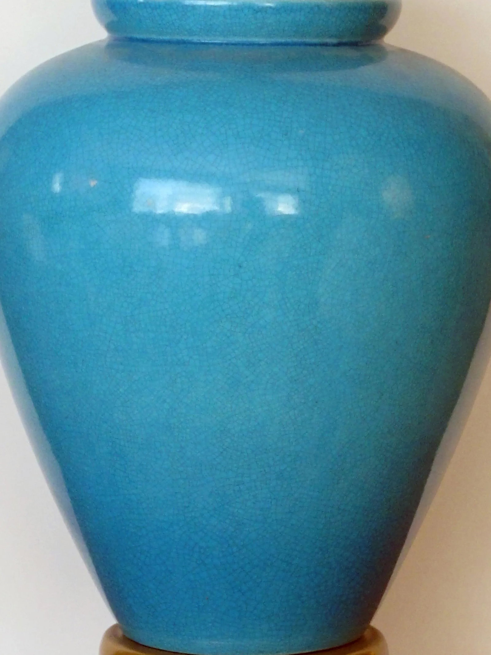 A Striking and Large American 1960's Turquoise Crackle-Glaze Ceramic Lamps by Frederick Cooper - a P - 3