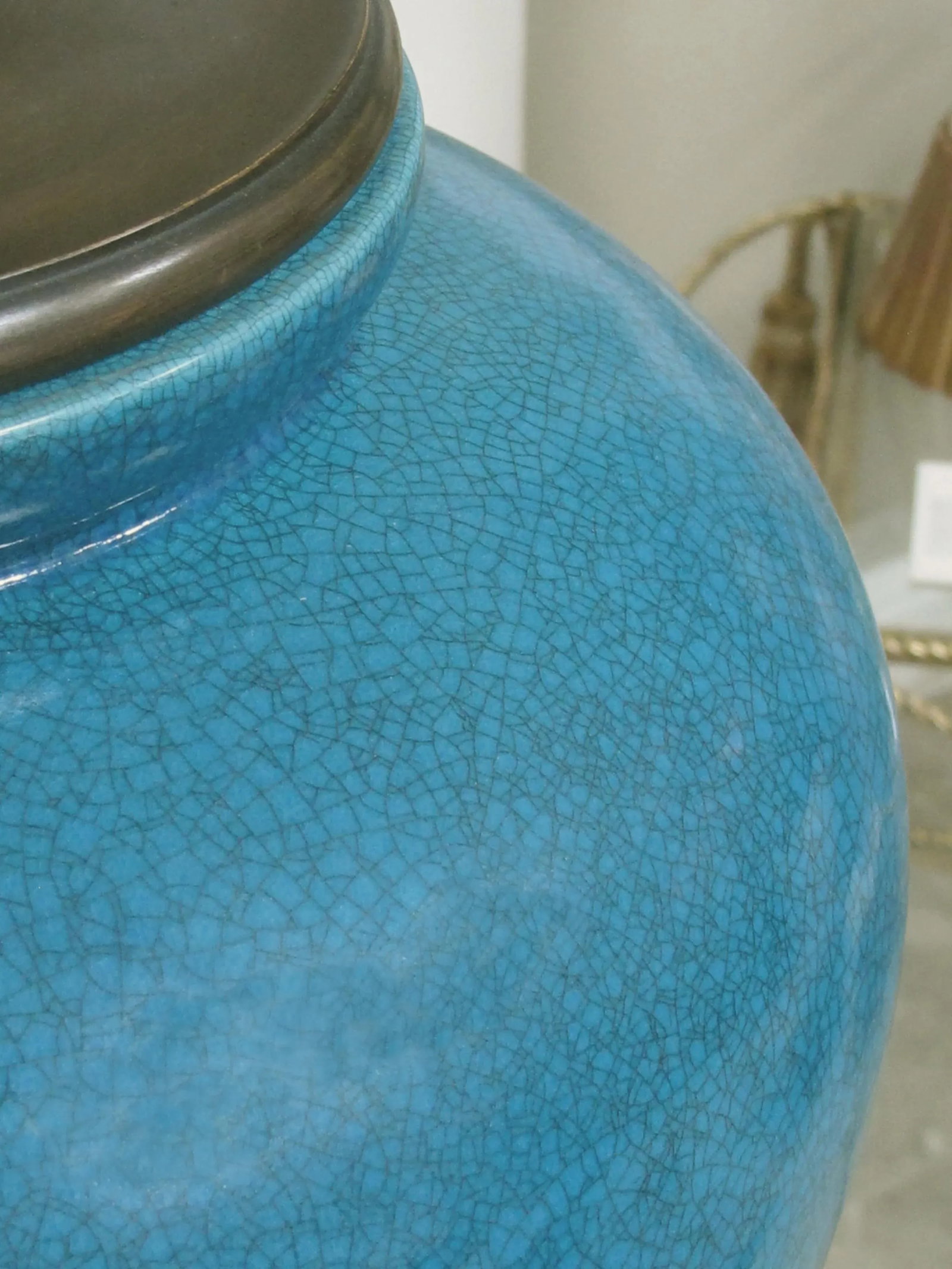 A Striking and Large American 1960's Turquoise Crackle-Glaze Ceramic Lamps by Frederick Cooper - a P - 6