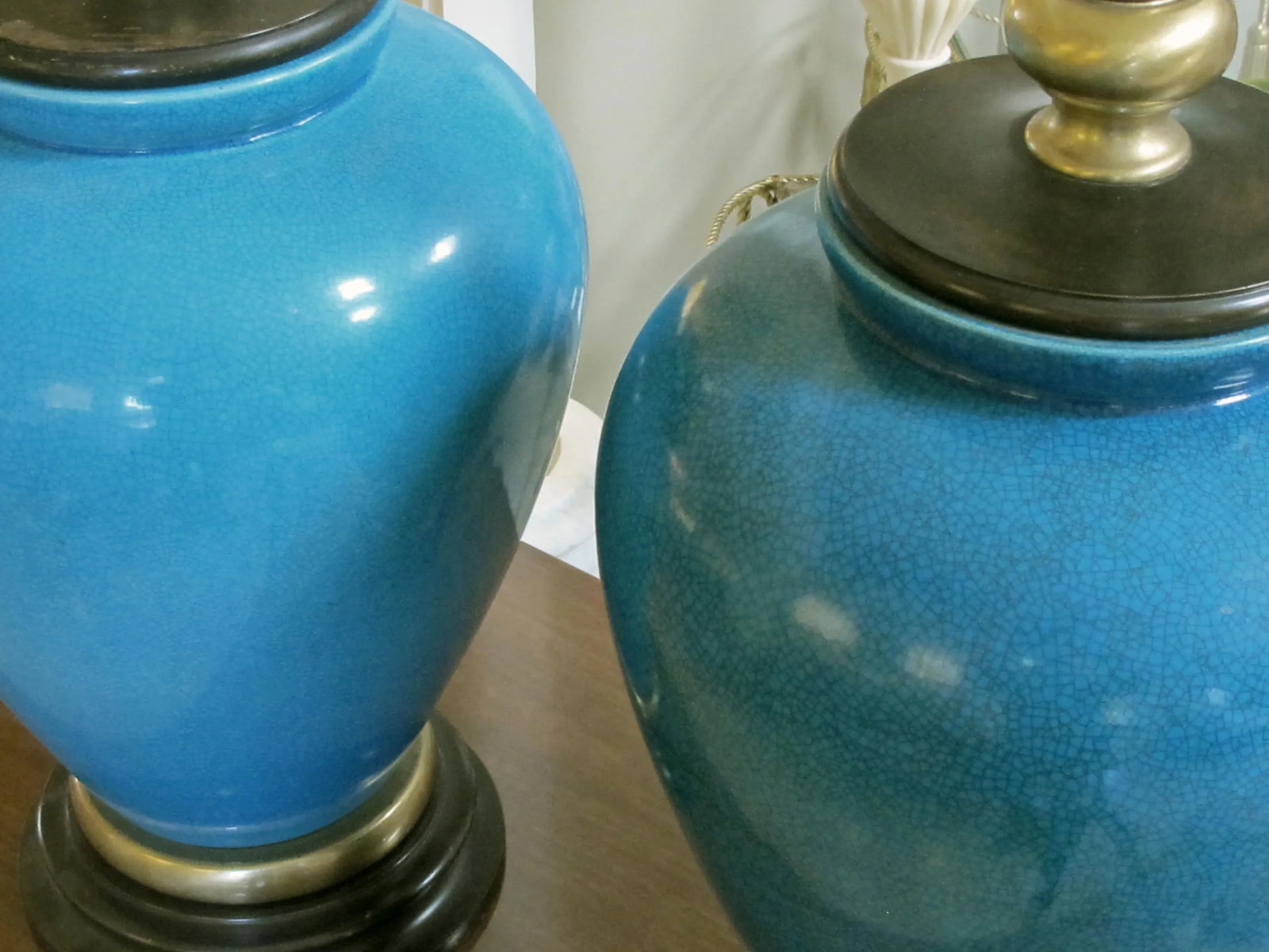 A Striking and Large American 1960's Turquoise Crackle-Glaze Ceramic Lamps by Frederick Cooper - a P - 7